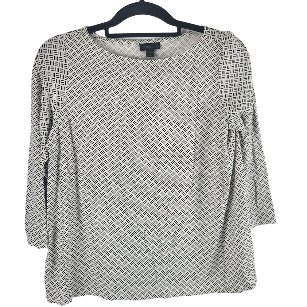 J.Jill Wearever Collection Long Sleeve Top SP Womens Black White Herringbone